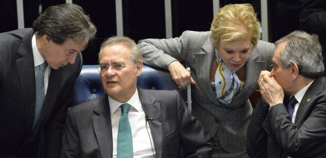 Foto Reprodução Os senadores Eunicio Oliveira, Renan Calheiros, Marta suplicy e Raimundo Lira na sessão que afastou Dilma Roussef. Cadu Gomes EFE 